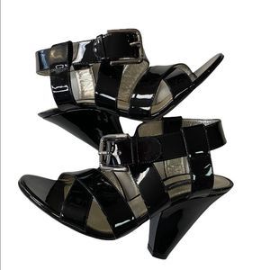 Dolce & Gabbana Cone Flare Heel Black Patent Leather Shoe Sandal 36 US 6